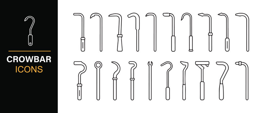 Minimal Crowbar Tool Outline Icon Bundle