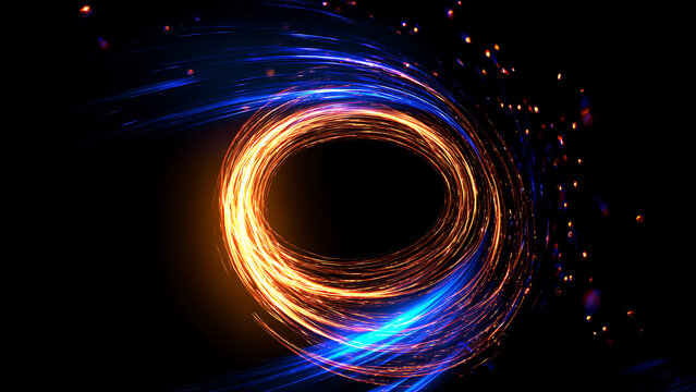 Abstract Swirling Vortex of Light and Energy on Black Background.