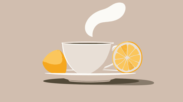 Illustration of a hot beverage with lemon slices, steam rising, neutral background