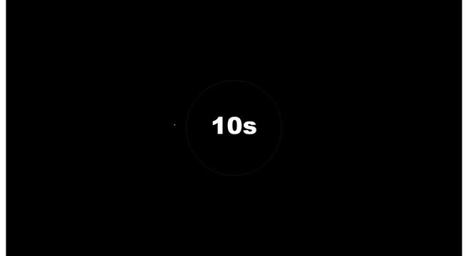10s countdown timer circle animation on black background, for animation