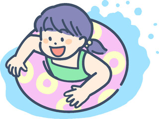 浮き輪に浮かんで遊ぶ女の子 © タダエミコ Emiko Tada