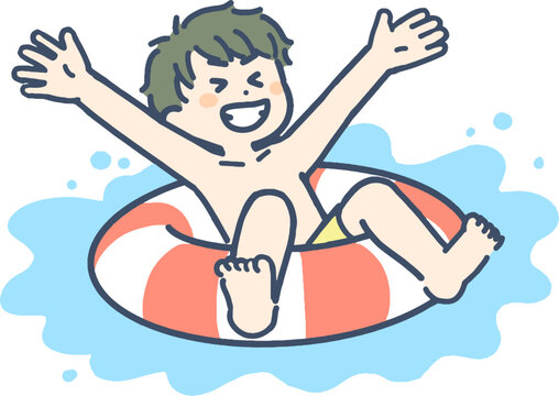 浮き輪に浮かんで遊ぶ男の子