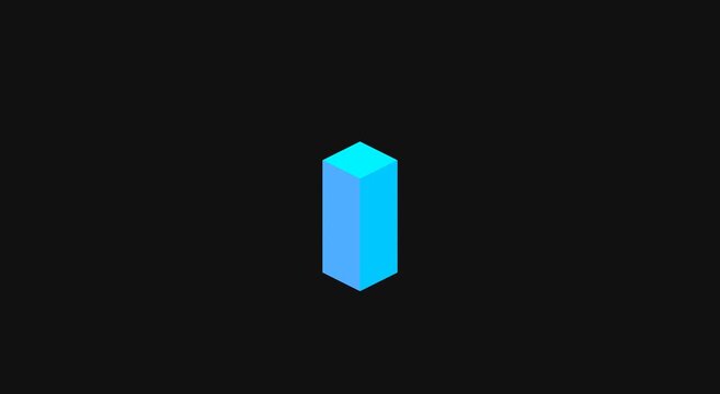 Abstract blue isometric cube rotating animation on dark animation