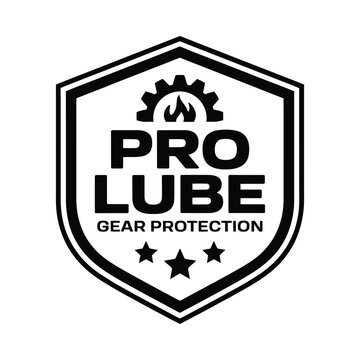 pro lube gear protection logo black and white shield emblem design