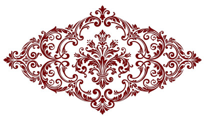 Decorative antique floral damask vector motif with elegant ornamental curls isolated on white background © MDRahul