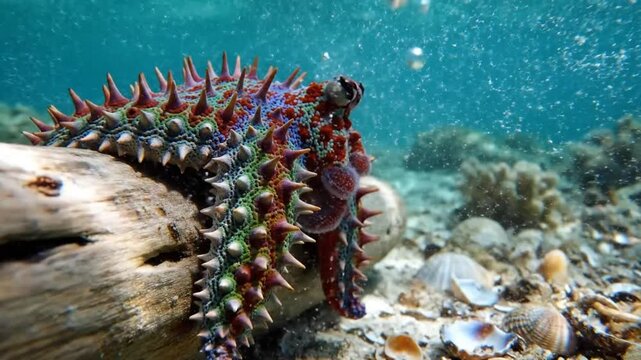 Crown of Thorns Starfish Acanthaster Planci Crawling Over Debris on Ocean Floor.
