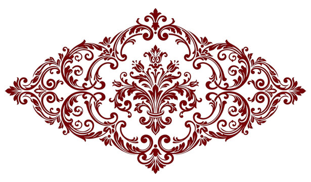 Decorative antique floral damask vector motif with elegant ornamental curls isolated on white background