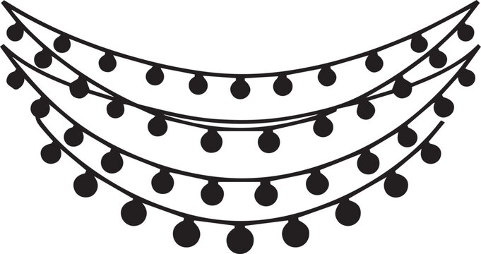 Black string lights with round bulbs Vector