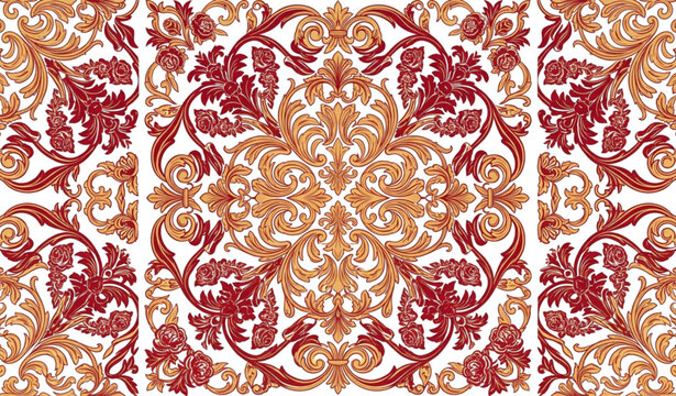 Luxury antique damask floral ornament pattern vector with elegant swirl decoration isolated on white background
