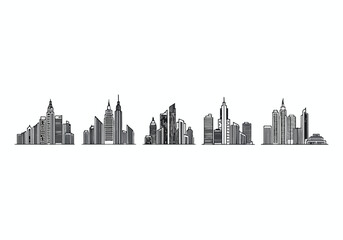Obraz premium Monochrome illustration of a city skyline with skyscrapers and high-rise buildings