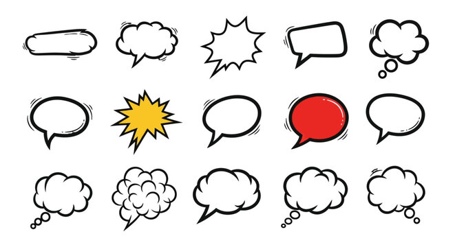 Set of comic speech bubble vector illustration with hand drawn style