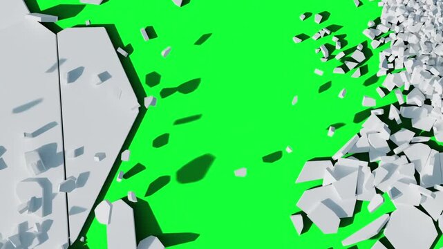 Abstract 3d rendering of cracked surface. Animated cgi background design with broken shape. Wall destruction, slow motion 4k video for cinematic effects