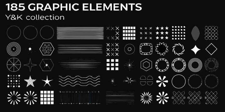 Collection of 185 abstract graphic elements white lines on a black background high quality professional