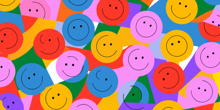 Colorful smiley face pattern repeating cheerful expressions in vibrant hues abstract background high quality professional