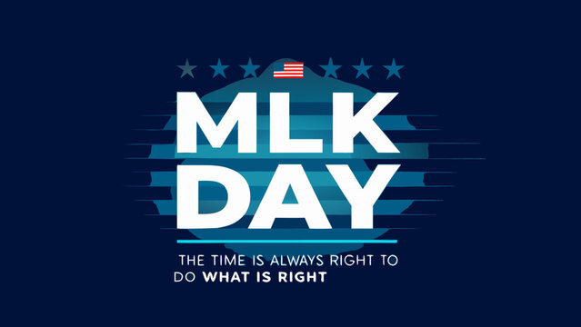 Martin luther king jr day graphic with american flags and dark blue gradient background