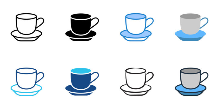 Cup icons set multiple style collection. Editable stroke 
