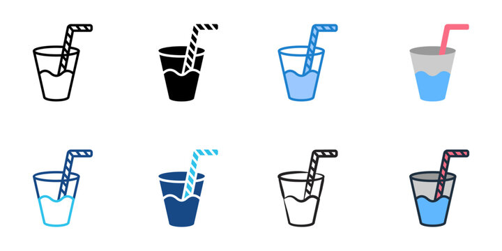 Straw icons set multiple style collection. Editable stroke 
