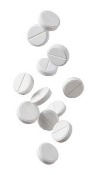 Falling Pills isolated on transparent background, full depth of field