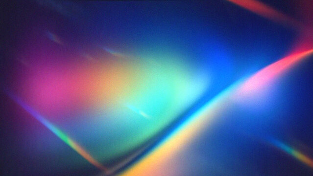 Abstract rainbow light refraction on a dark blue background