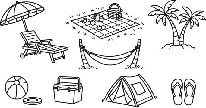 Wicker chair basket bicycle wheel and other vintage objects vector set Vector