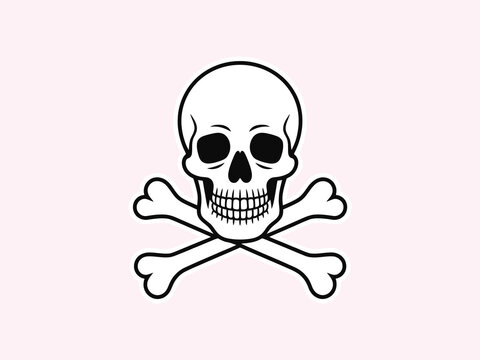 black white skull crossbones logo minimalist line art pirate symbol vector graphic design bold contrast emblem illustration icon set style