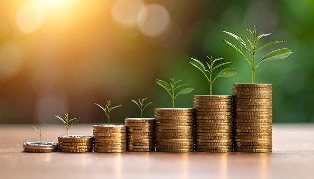 A serene image of stacked coins with small plants growing on top