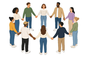Obraz premium Diverse People Holding Hands in Circle Unity Vector Illustration