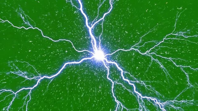 Electricity, glowing blue lightning, green background, energy sparks, vibrant illumination ai 4k Video