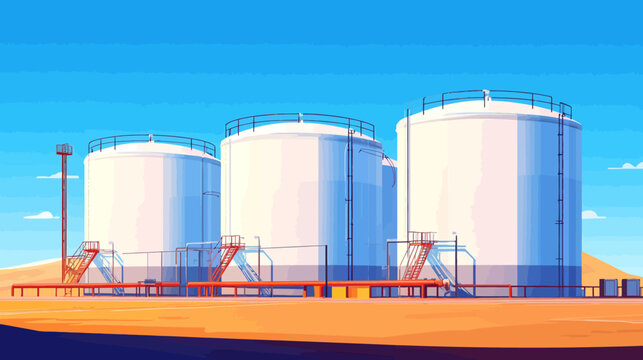 Industrial storage tanks with stairs under a clear blue sky