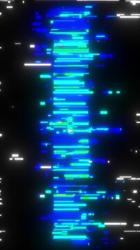 Multicolor abstract neon glitch line effect on dark backdrop motion