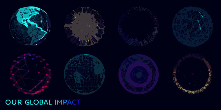 Futuristic spherical objects collection abstract 3d render on dark background high quality professional detailed modern