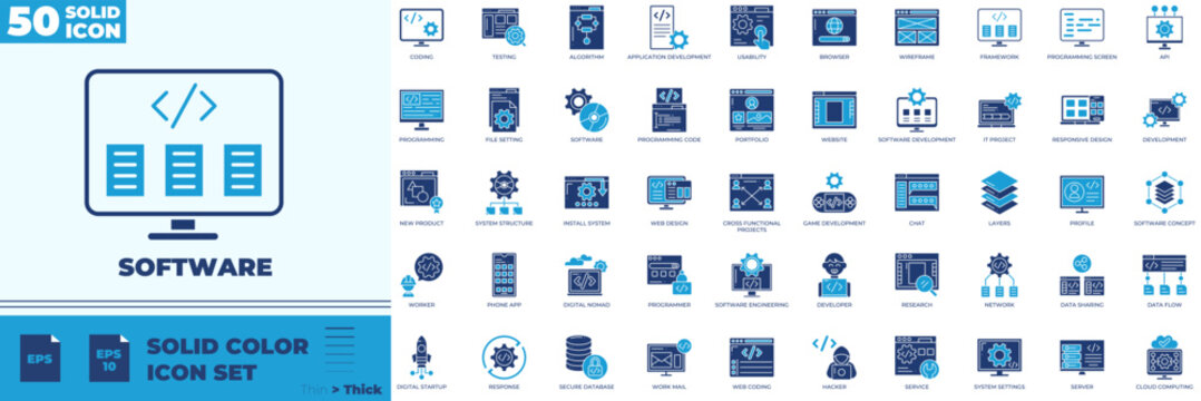 Software Solid Color Editable Icons set