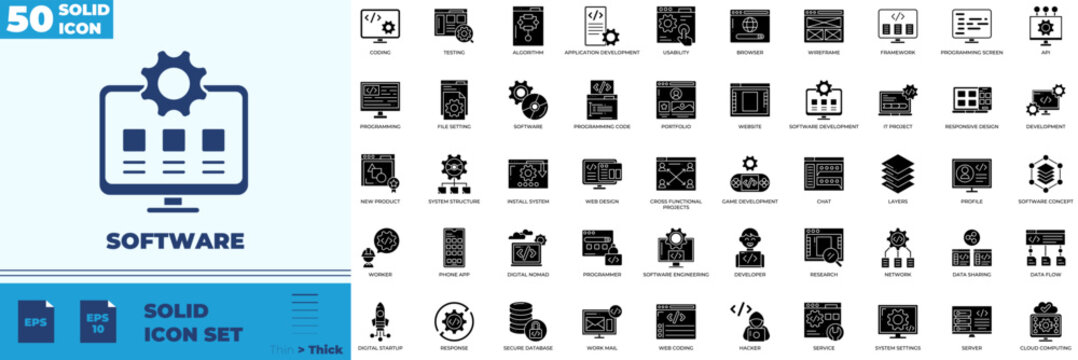 Software Solid Editable Icons set