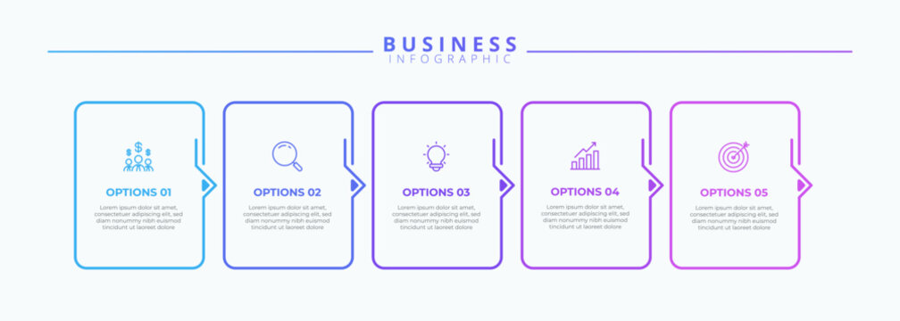 Infographic thin line design with icons and 5 options or steps. Infographics for business concept. Can be used for presentations banner, workflow layout, process diagram, flow chart