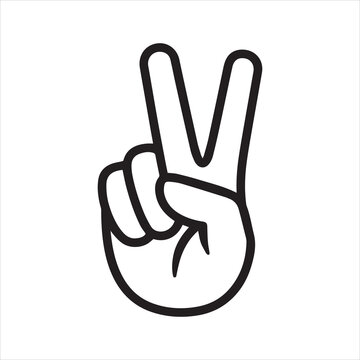 Hand gesture V sign for victory or peace line art vector icon for apps and websites