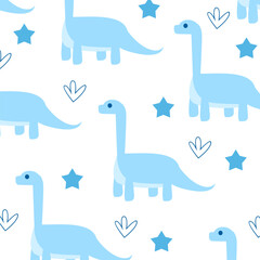brontosaurus dinosaur vector cartoon blue  seamless pattern design for kids apparel © Rizki