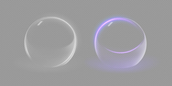Sphere shield abstract energy protection spheres. Force field globe shell. Dome barrier technology vector set.