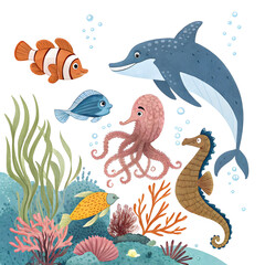 Fototapeta premium different kind of sea animals