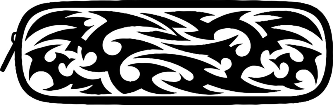 Zippered pouch with intricate black and white tribal pattern