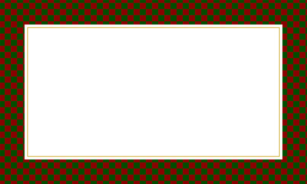 Festive red and green checkerboard Christmas frame with thin gold border on white background illustration