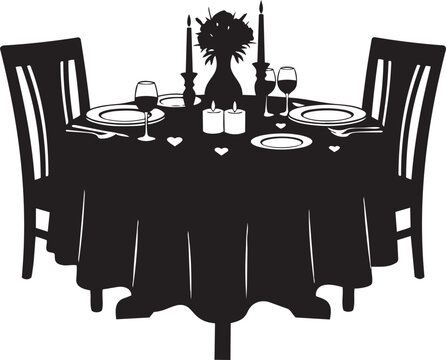 Dining table setting with candles and wine glasses for formal dinner in dark decor, Generative AI