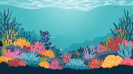 Vector illustration of a vibrant marine coral reef ecosystem underwater © Pemuda