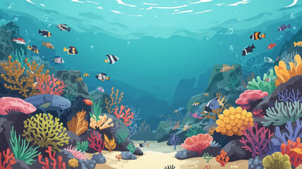 Vector illustration of a vibrant marine coral reef ecosystem underwater © Pemuda
