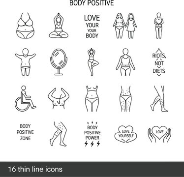 Body positive icons representing diverse body types and self-acceptance.