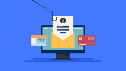 Email phishing. Email scam. Email phishing animation illustrating an attempt to steal personal financial information online. Suitable for cybersecurity, internet safety, and fraud prevention materials © bahtiarmaulana