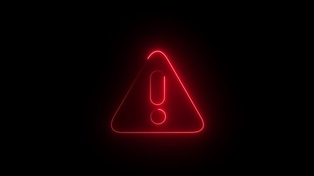 Neon red color line Risk warning, caution message icon animation. Danger error icon and Warning Sign Background 4K Looping Animation video