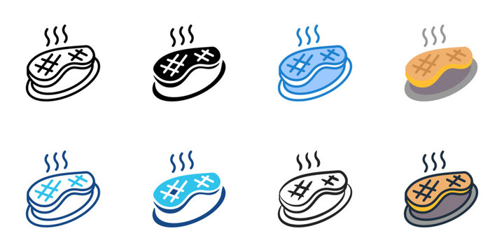 Steak icons set multiple style collection. Editable stroke 
