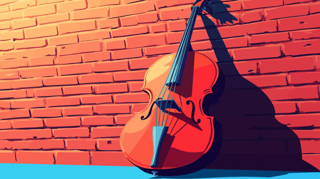 Brightly colored illustration of a cello leaning against a brick wall with its shadow cast on the wall