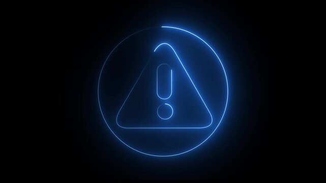 Neon blue color circle line Risk warning, caution message icon animation. Danger error icon and Warning Sign Background 4K Looping Animation video