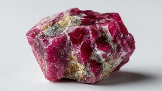 Raw uncut ruby gemstone specimen on white background